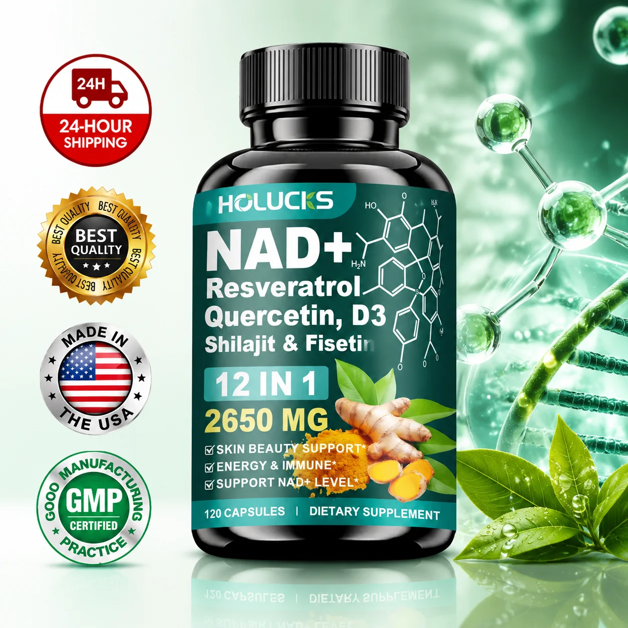 Health Wellness Vitality - Hoogpotent NAD+-supplement, met Quercetine, Fisetine, ter